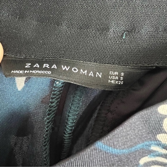 Zara Woman Silky Blue Floral Wide Leg Pants Contemporary US Small - Picture 3 of 11
